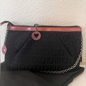 Fendi Black Shoulder Bag with Pink Trim and Chain